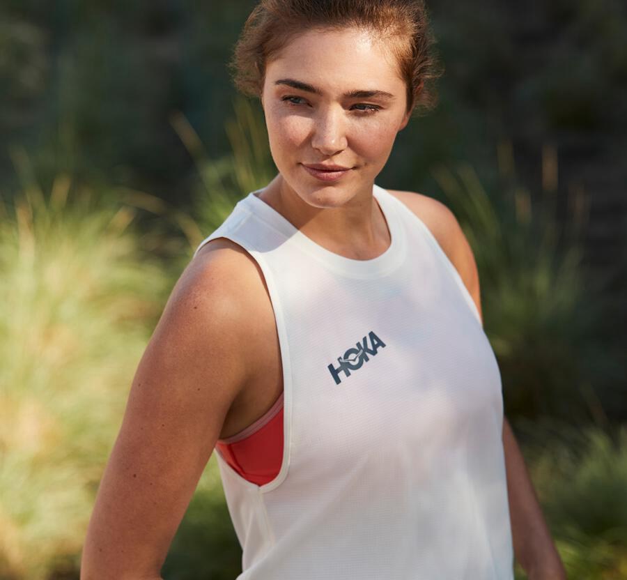 Hoka Australia One One Performance Utility Tank - Womens Tops White - OFIPD-2716